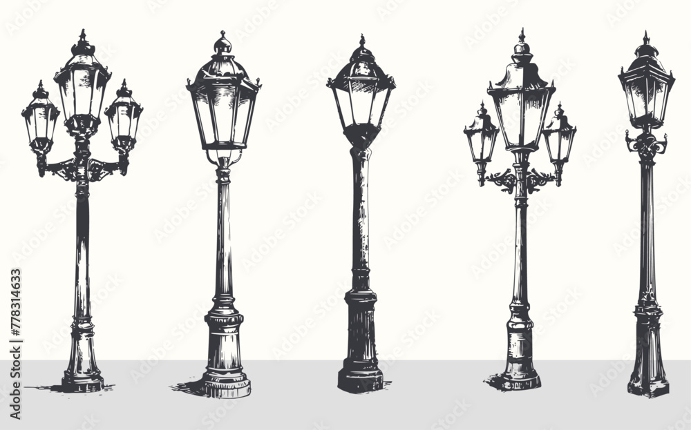 street lights or street lamp in vintage or retro style, Generative Ai