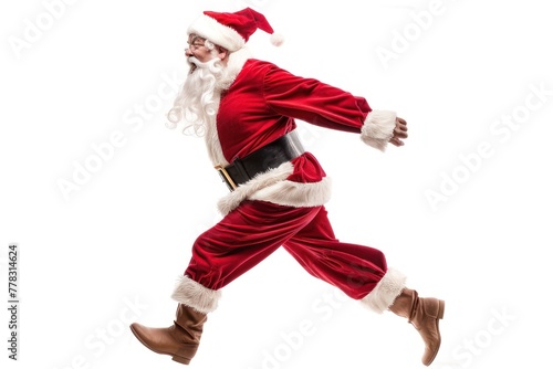 Running Santa Claus isolated on white background