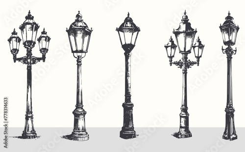 street lights or street lamp in vintage or retro style, Generative Ai
