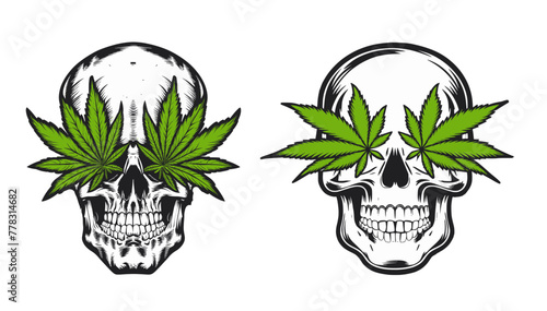 Skulls with marijuana leaves on eyes, Generative Ai