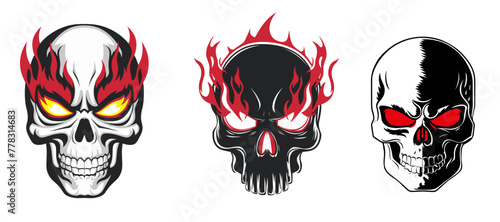 skulls with red eyes and flames, Generative Ai