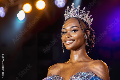 African American Young Beauty Queen Wearing Elegant Tiara © lermont51