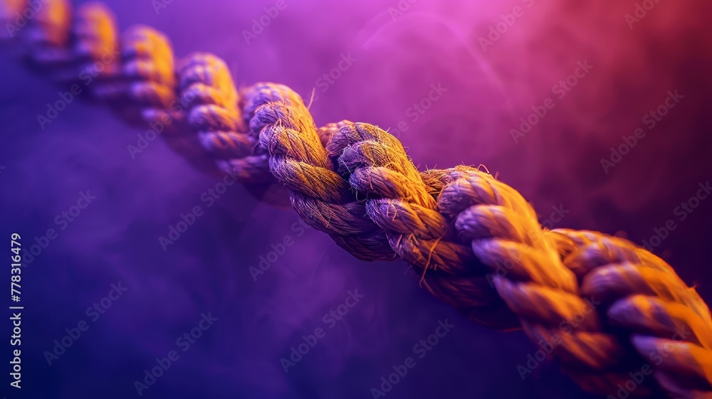 Vivid ropes twisted in strength against a purple backdrop Vivid ropes twisted in strength against a purple backdrop