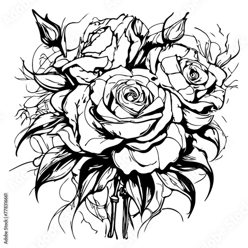 Beautiful monochrome  black and white bouquet of isolated flowers. for greeting cards and invitations for weddings  birthdays  Valentine s Day  Mother s Day and other seasonal holiday illustrations