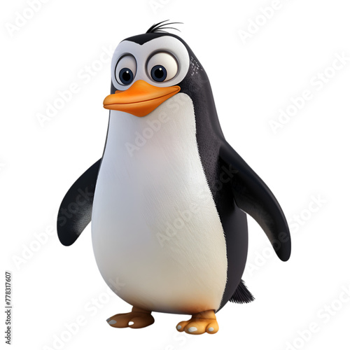 A cartoon penguin with a big smile on its face. The penguin is standing on two legs and has an orange beak Generative AI