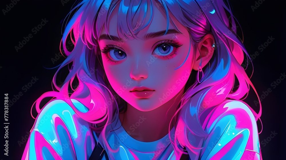 Radiant Starlet A Beautiful Girl Sparkling with Neon Brilliance Radiant Starlet A Beautiful Girl Sparkling with Neon Brilliance