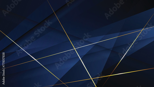Elegant golden stage diagonal glowing with lighting effect sparkle on dark blue or navy blue background. Polygonal lowpoly triangle design, Template premium award design.