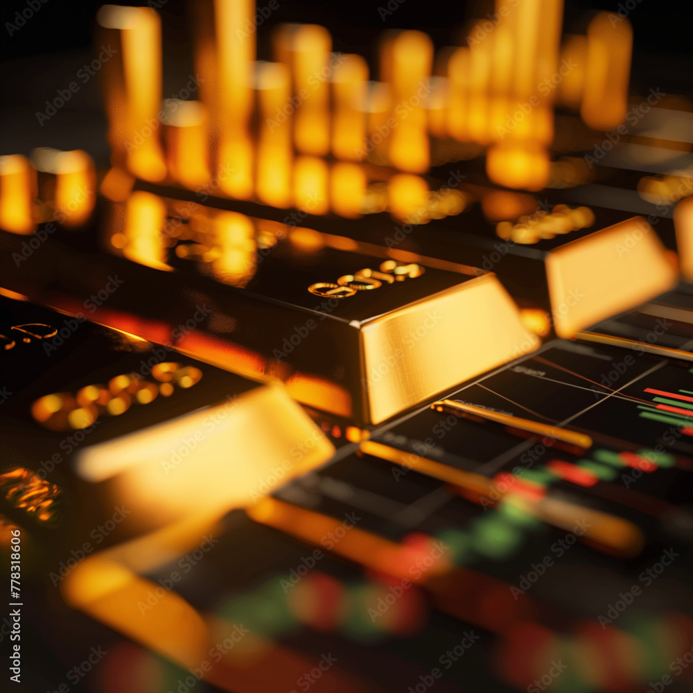 gold bar technical analysis, graph of stock market investment trading and financial growth chart background