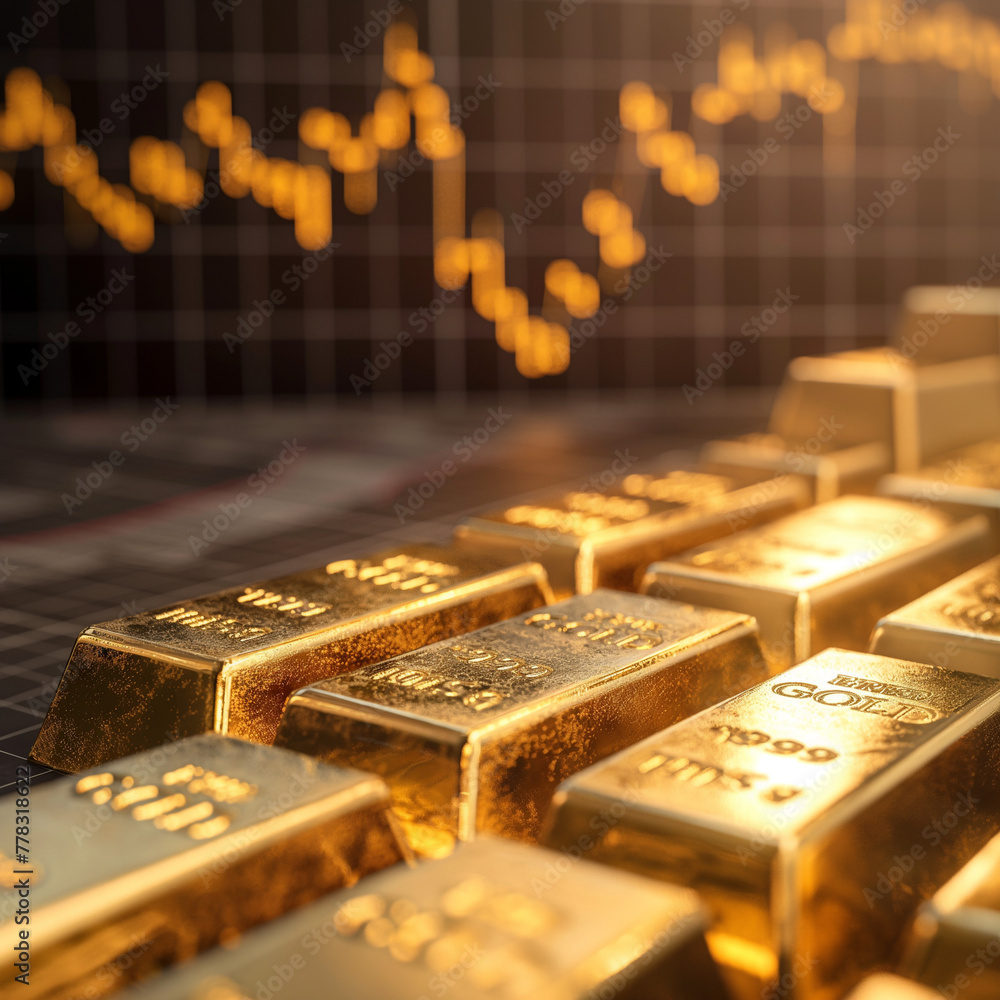 gold bar technical analysis, graph of stock market investment trading and financial growth chart background