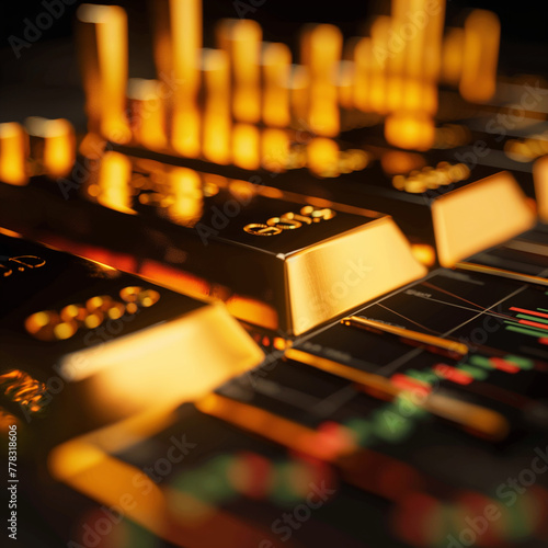 Obraz na płótnie gold bar technical analysis, graph of stock market investment trading and financial growth chart background w salonie