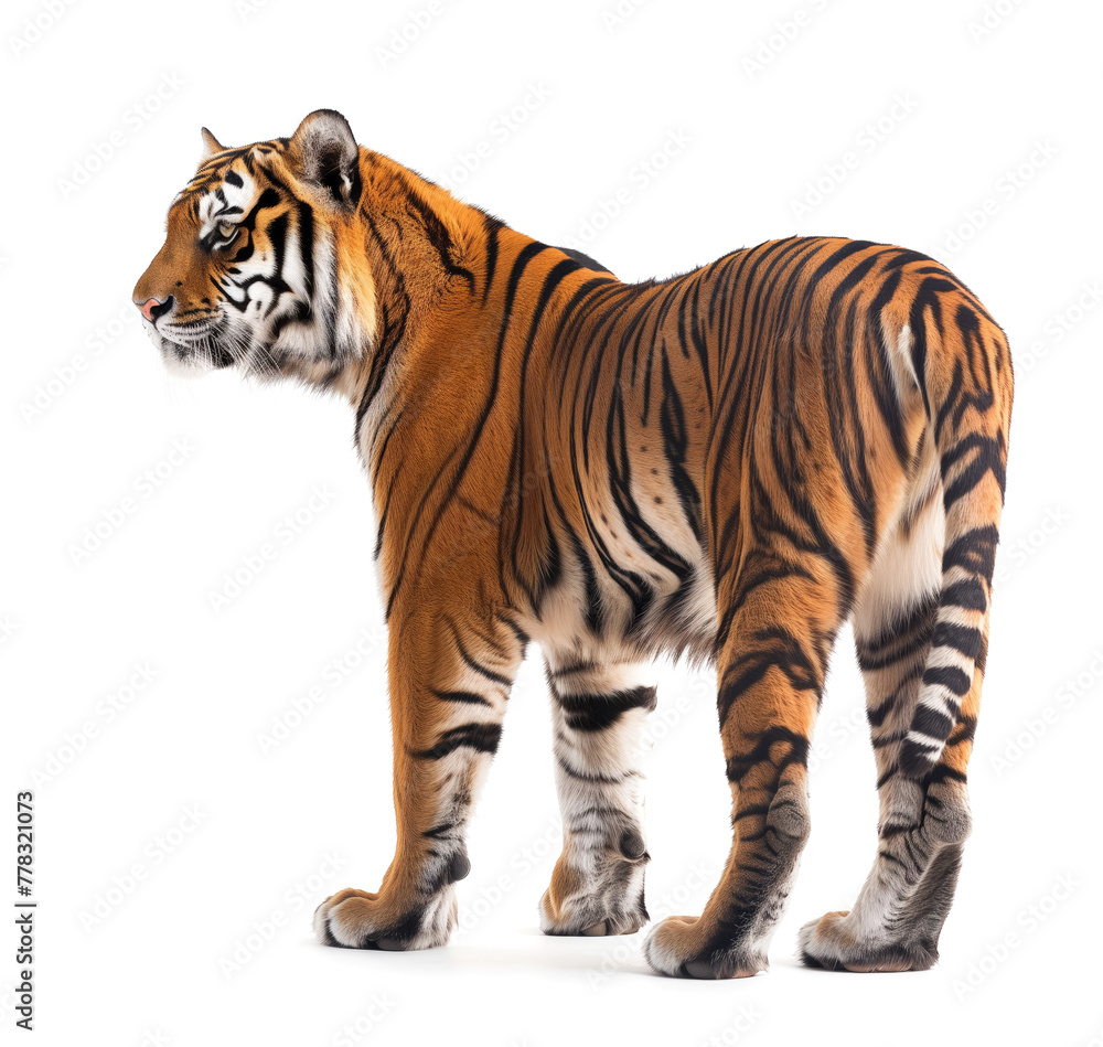 Majestic Tiger Standing Isolated on White