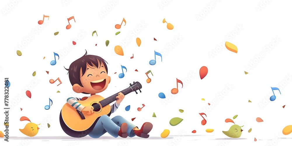 A delightful cartoon style character enthusiastically strumming an acoustic guitar creating a captivating melody with a sense of movement A delightful cartoon style character enthusiastically strumming an acoustic guitar creating a captivating melody with a sense of movement