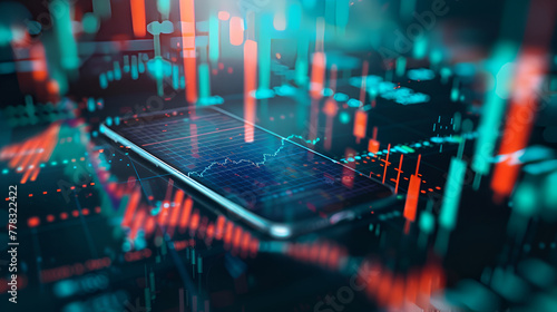 financial graph and technology element on mobile phone 3d rendering represent Blockchain and mobile Financial Investment ,online trading and stock market and investment