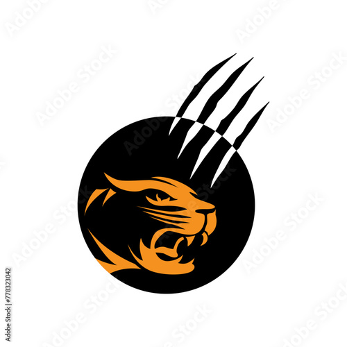 Foto Tiger with claws on black background logo design icon