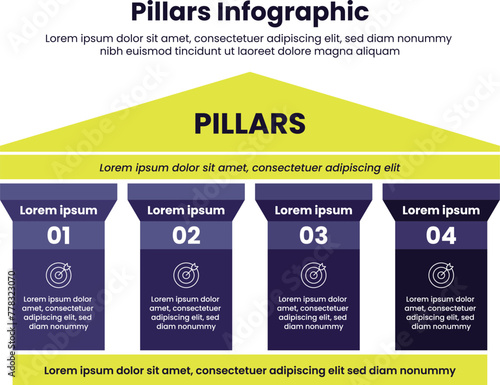 Four pillars Infographic design.infographic 4 point template with strong pillar building on center for slide presentation