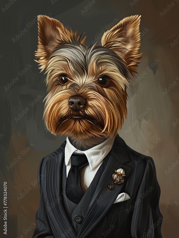 A Yorkshire Terrier dog Breed wearing renaissance cloths Portrait