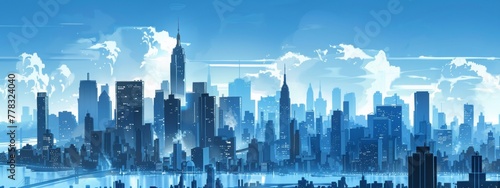 comic book new york skyline in blue