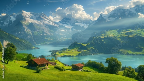 photograph of Summer Switzerland realistic --ar 16:9 Job ID: 24652547-71b8-464c-8768-daeb4de88e10