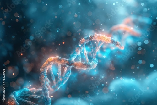 A blue and orange DNA strand with a lot of detail © sornthanashatr