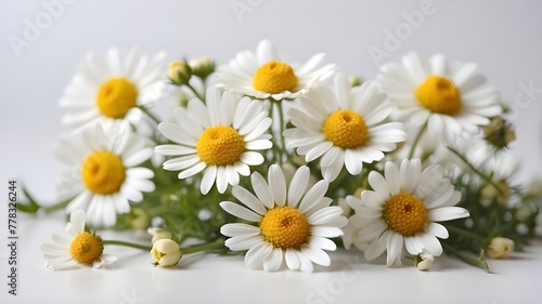 Lovely and delicate bloom of chamomile on a white background