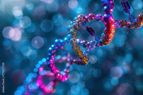 A strand of DNA with a blue background