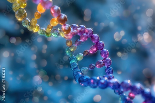 A colorful DNA strand with a blue background