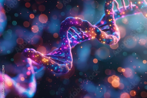 Wallpaper Mural A colorful DNA strand with a purple and blue base pair Torontodigital.ca