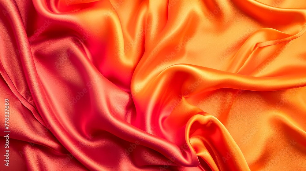 Rich red and orange satin fabric, ideal for vibrant evening wear and striking fashion statements. Rich red and orange satin fabric, ideal for vibrant evening wear and striking fashion statements.