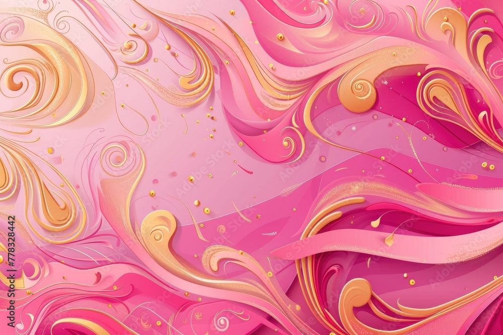 Golden Touch: Intricate Swirls on Pink Abstract Canvas Golden Touch: Intricate Swirls on Pink Abstract Canvas