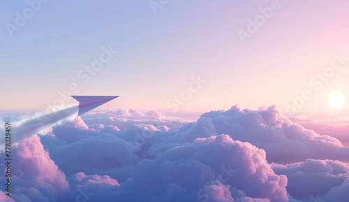 cinematic a paper airplane above the clouds © Sattawat