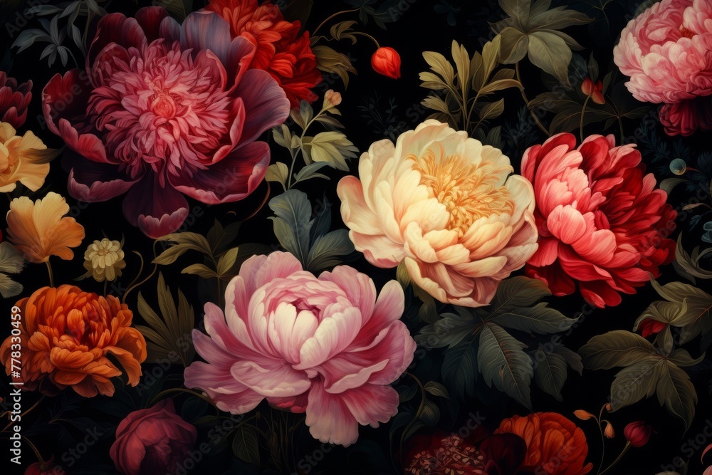 custom made wallpaper toronto digitalA vintage clipart of a peonies and other flowers pattern, which you can use in the corner of the card, with a classic and elegant design. High quality photo