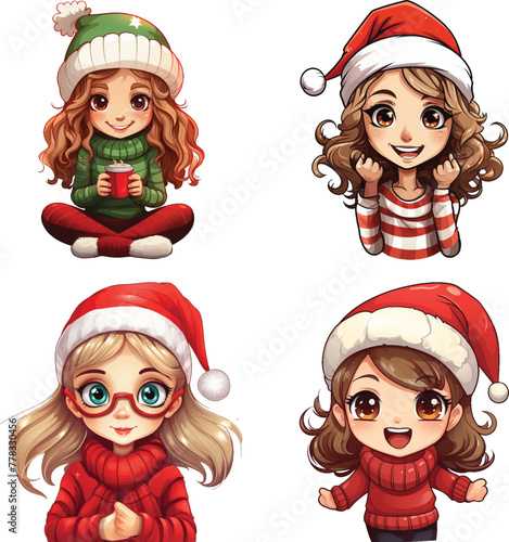 funny Christmas girl vector illustration