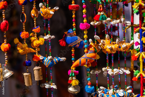 Interior decoration, Handmade colorful hanging gift items for decoration display at shop.