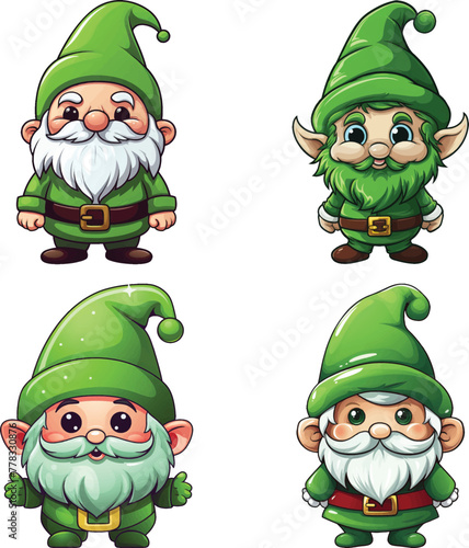 Cute green Christmas gnome vector illustration