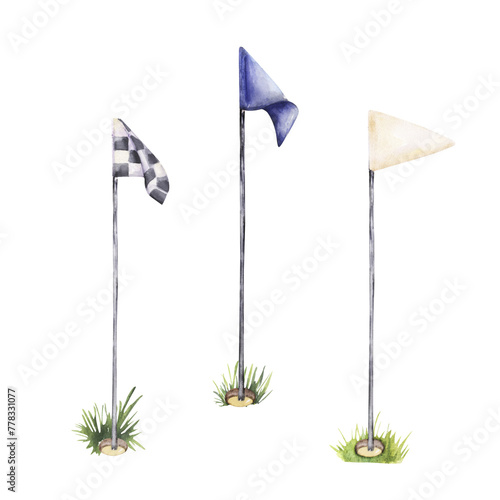 golf pins flag icon set
