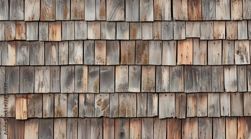 Old wooden shingle roof texture background, seamless pattern