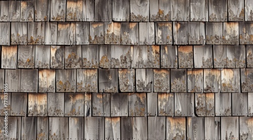 Old wooden shingle roof texture background, seamless pattern