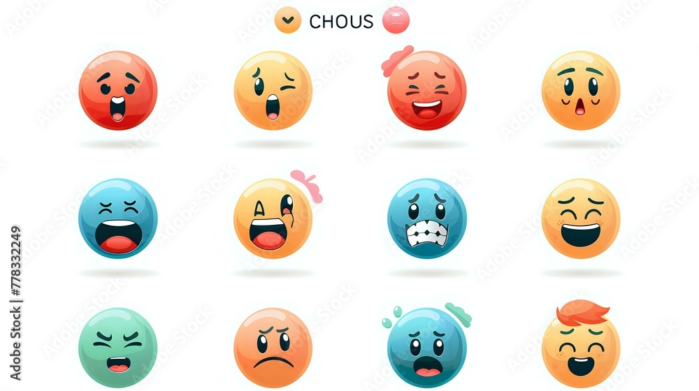 Vector Emoji Set with Different Reactions for Social Network Isolated on White Background. Modern Emoticons Collection in Flat Style Design Vector Emoji Set with Different Reactions for Social Network Isolated on White Background. Modern Emoticons Collection in Flat Style Design