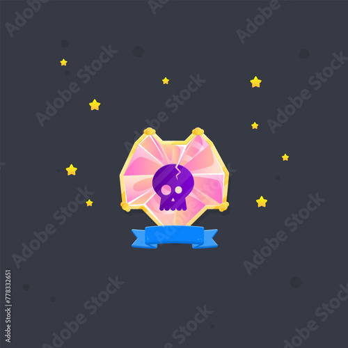 Fail Skull Badge Game Pop Up Heraldic Crest Gem Pink Golden Frame Vector Design
