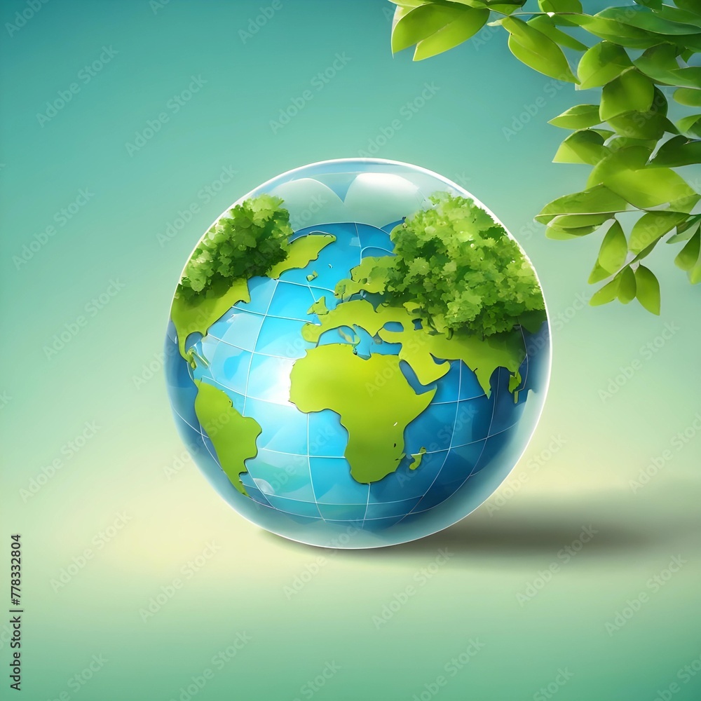 earth globe with plants illustration, earth day, environment day concept