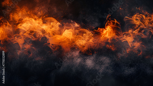 Dynamic Flames Contrast on Black ,Texture of fire on a black background ,Fire flames on black background with copy space 