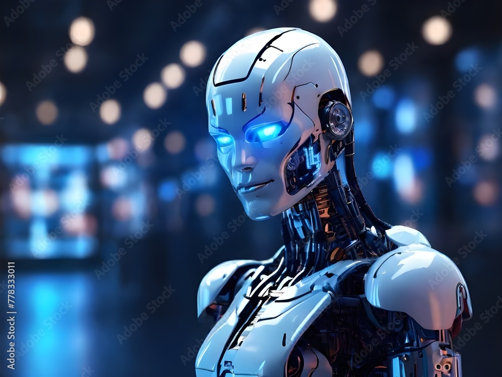 cyber Robot with neon background cyber Robot with neon background