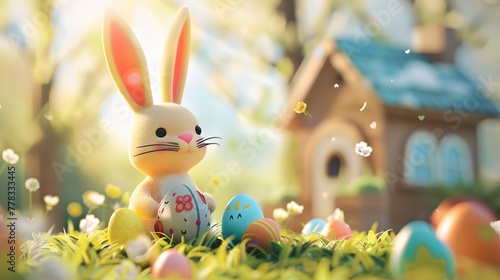 Springtime Celebration: Colors of Easter - A Joyful Tradition with Easter Bunny and Eggs Under Sunlight