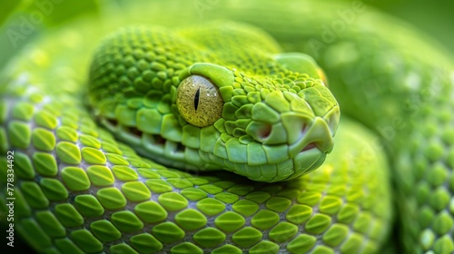 Close up view of a dangerous green snake