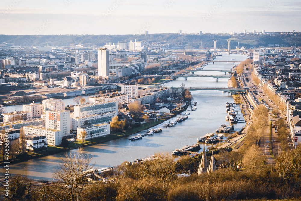 Panoramic aerial view of Rouen. Photography taken in winter, France