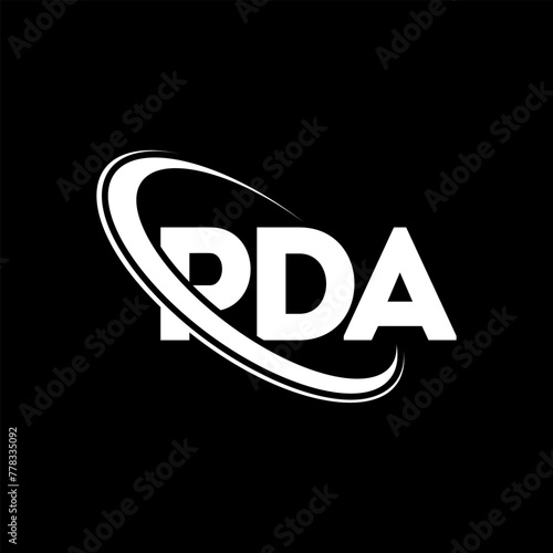 PDA logo. PDA letter. PDA letter logo design. Initials PDA logo linked with circle and uppercase monogram logo. PDA typography for technology, business and real estate brand.