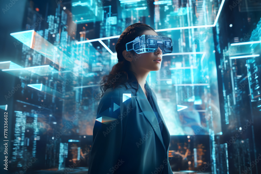 working with virtual Reality, VR headset, working with VR Glasses on, new technology working with virtual Reality, VR headset, working with VR Glasses on, new technology