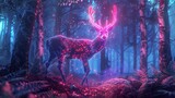 The serene gaze of a neon deer in a digital forest