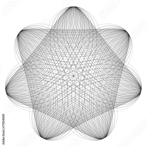 モノクロの線の立体的な七枚の花弁
