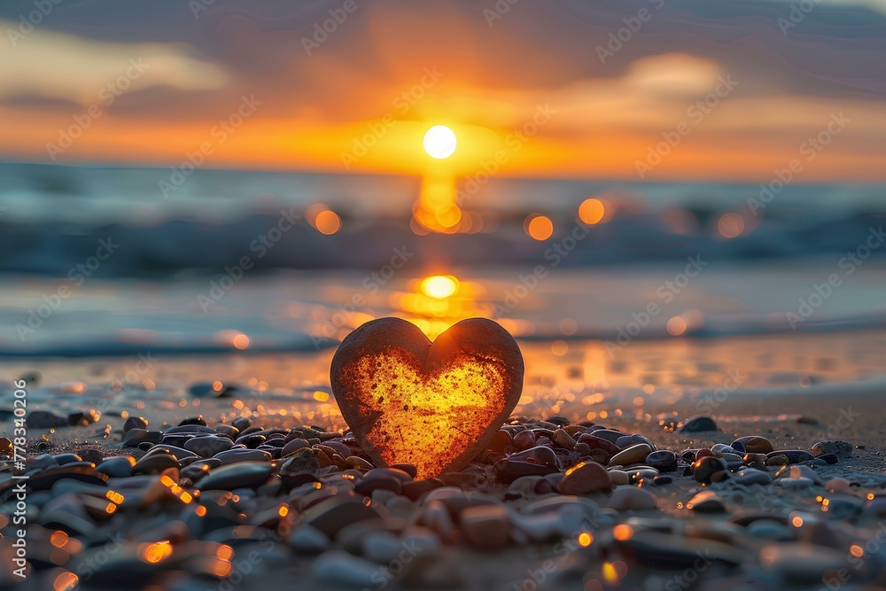 Fototapeta premium A heart shaped rock sitting on top of a beach